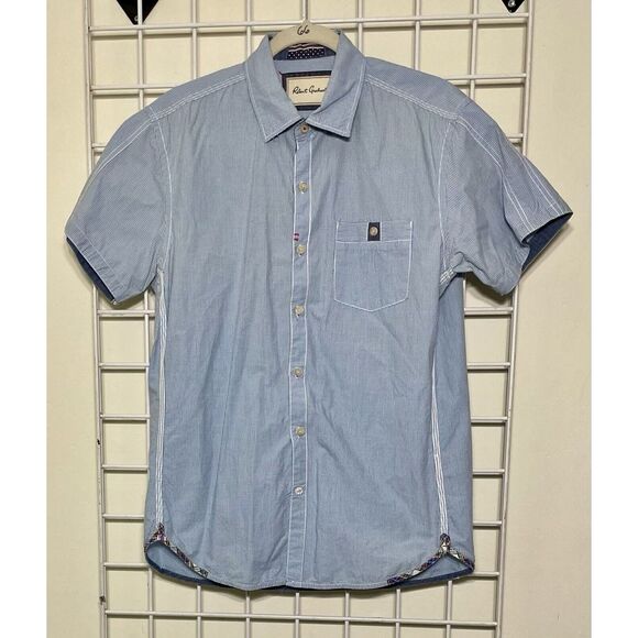 Men's Robert Graham Hawaii Light Blue Short Sleeve‎ Button Up Shirt Medium - Picture 3 of 7